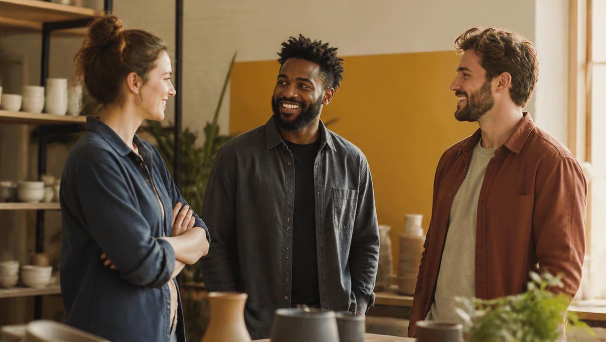 Three-person team of a mid-sized company in conversation